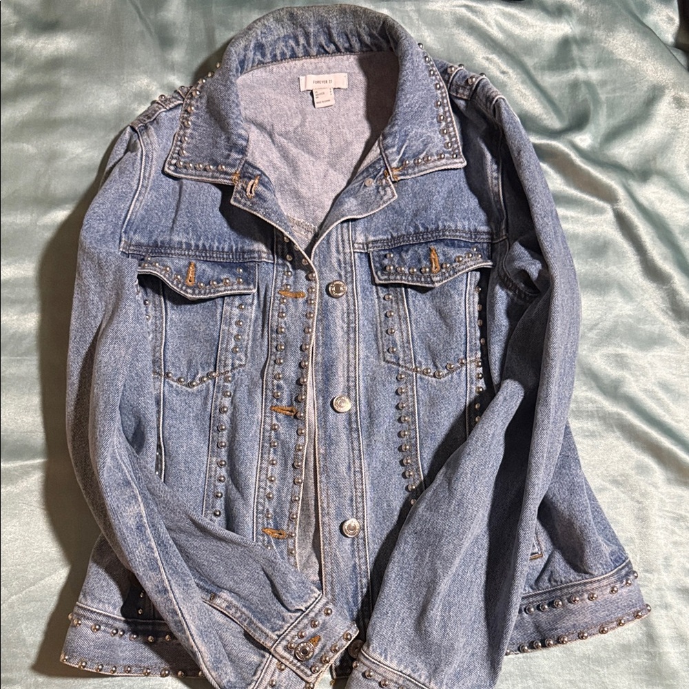 Forever 21 Blue Denim Jacket with Silver Studs